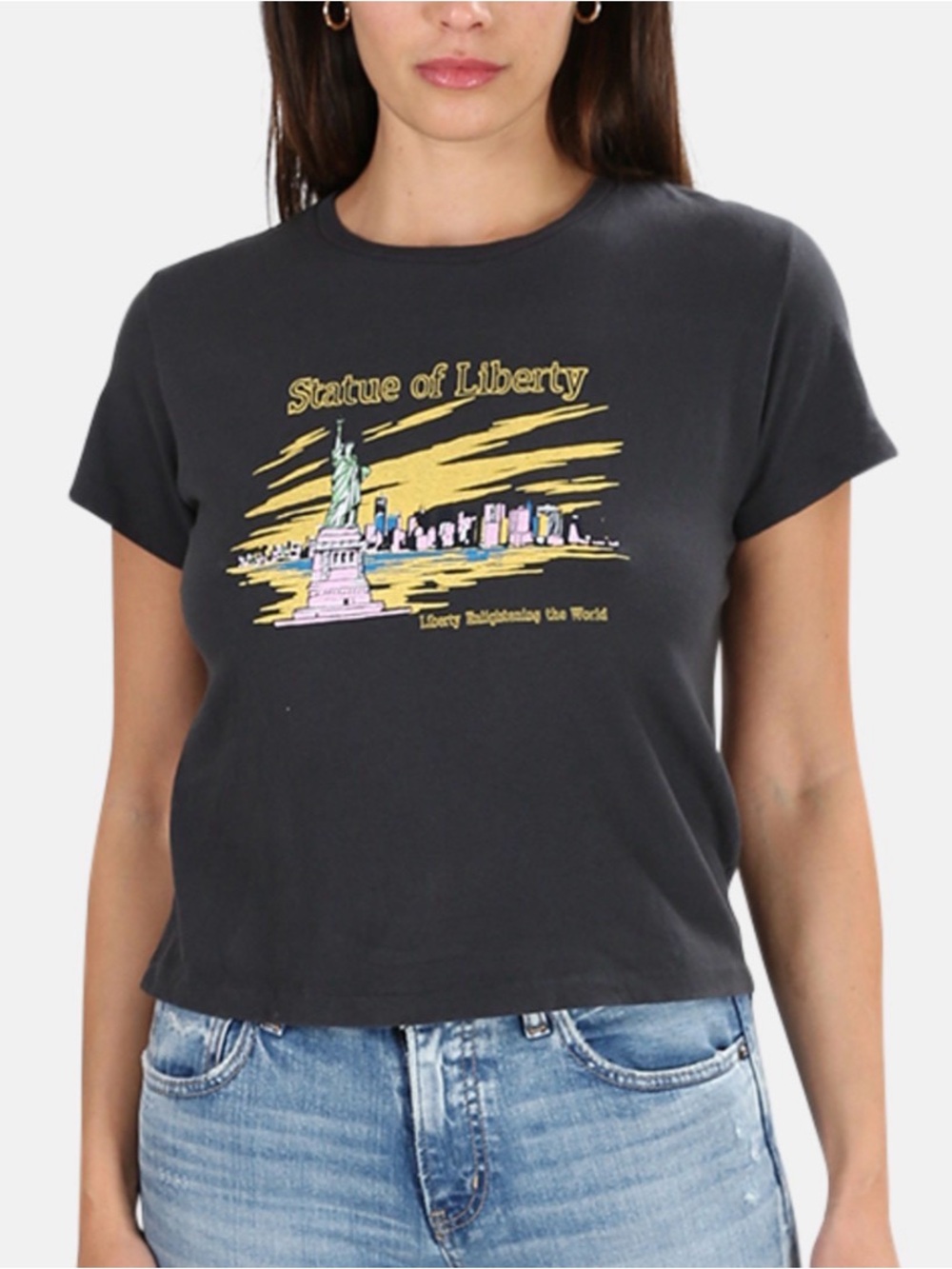 Re/Done Black Statue of Liberty Graphic Tee
